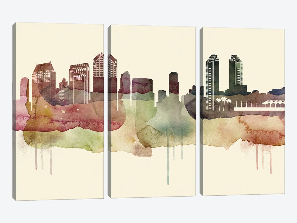 San Diego Desert Style Skyline by WallDecorAddict 3-piece Art Print