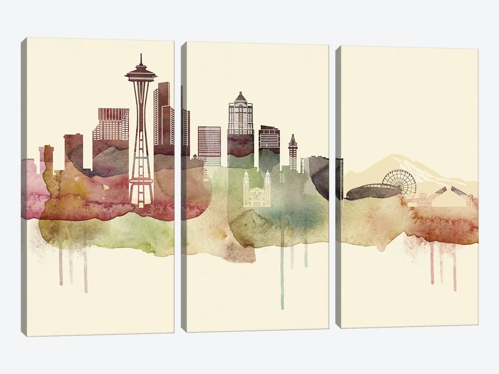 Seattle Desert Style Skyline by WallDecorAddict 3-piece Art Print