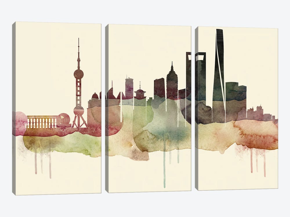 Shanghai Desert Style Skyline by WallDecorAddict 3-piece Canvas Art Print