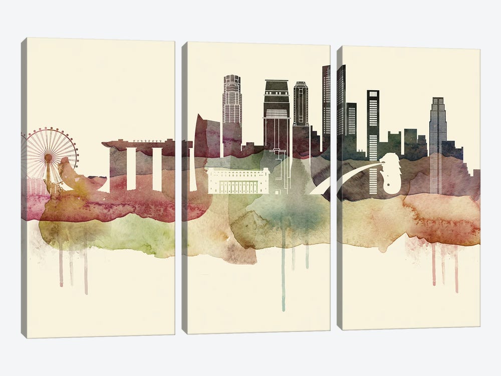 Singapore Desert Style Skyline by WallDecorAddict 3-piece Canvas Wall Art