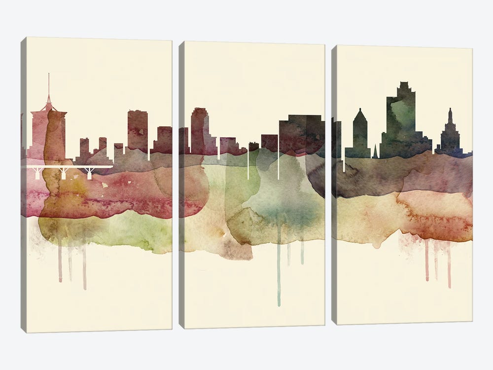 Tulsa Desert Style Skyline by WallDecorAddict 3-piece Canvas Print