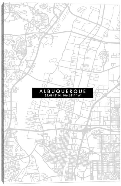 Albuquerque, New Mexico, City Map Minimal Style Canvas Art Print - Albuquerque Art