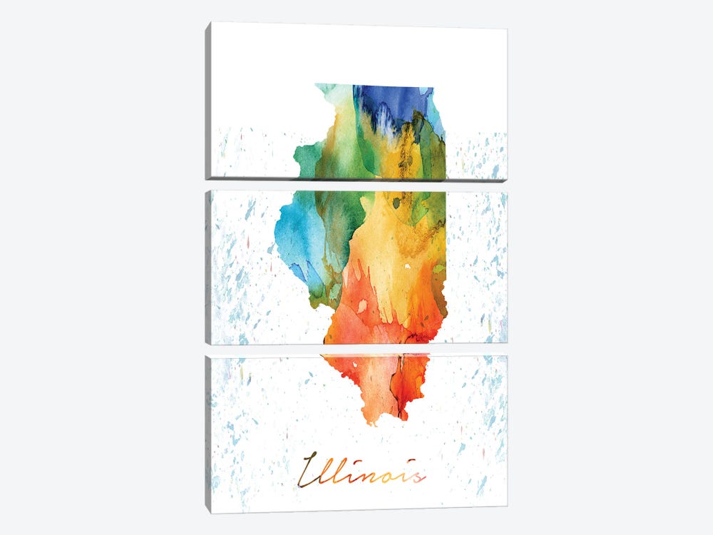 Illinois State Colorful by WallDecorAddict 3-piece Canvas Print
