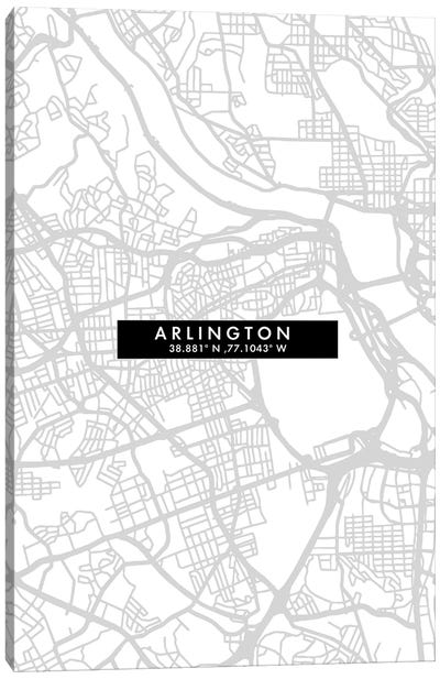 Arlington City Map Minimal Style Canvas Art Print - Virginia Art