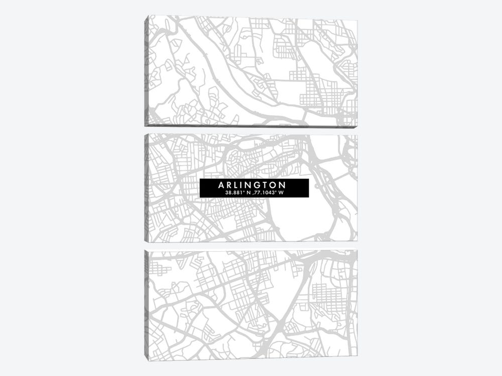 Arlington City Map Minimal Style by WallDecorAddict 3-piece Canvas Art Print