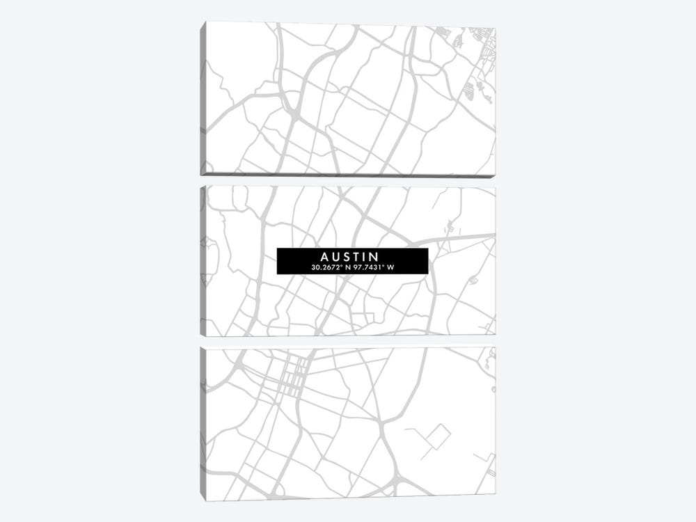 Austin City Map Minimal Style by WallDecorAddict 3-piece Canvas Art