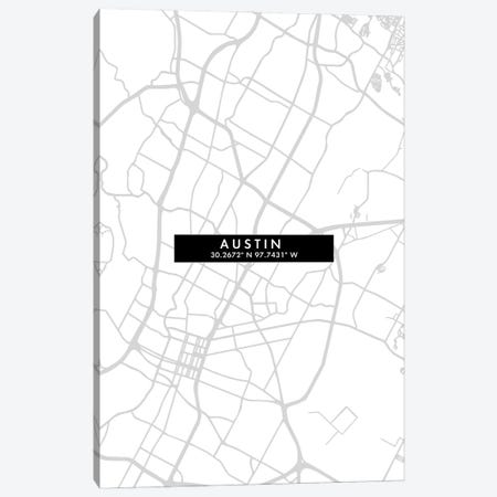 Austin City Map Minimal Style Canvas Print #WDA1595} by WallDecorAddict Art Print