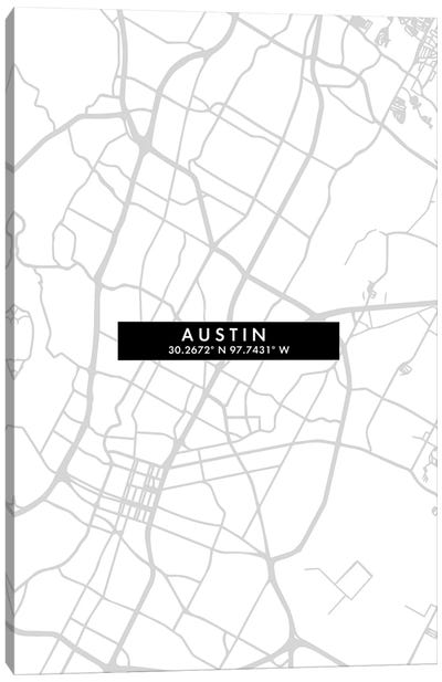 Austin City Map Minimal Style Canvas Art Print - Austin Art