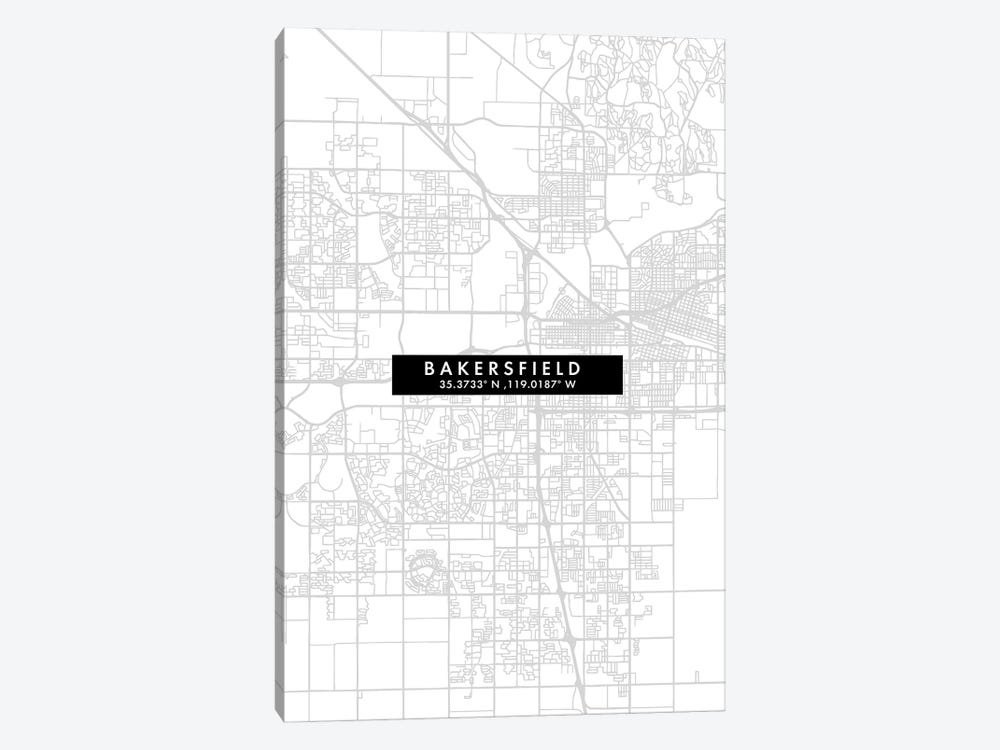 Bakersfield, California City Map Minimal Style by WallDecorAddict 1-piece Canvas Print