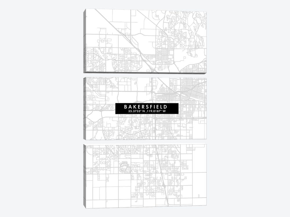 Bakersfield, California City Map Minimal Style by WallDecorAddict 3-piece Canvas Art Print