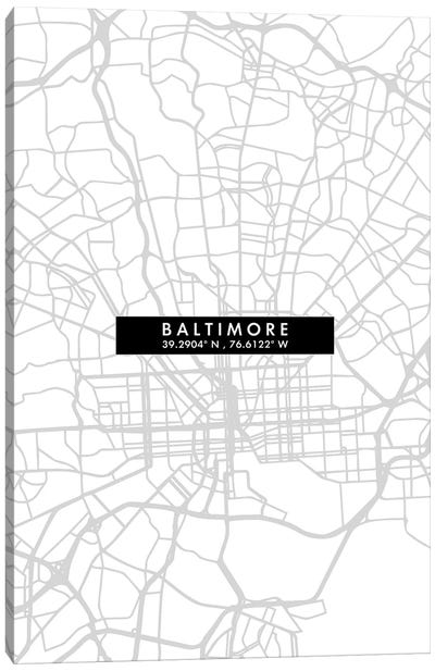 Baltimore, City Map Minimal Style Canvas Art Print - Maryland Art
