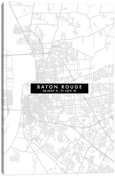 Baton Rouge, Louisiana City Map Minimal Style Canvas Art Print