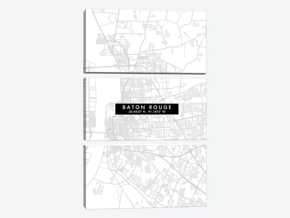 Baton Rouge, Louisiana City Map Minimal Style by WallDecorAddict 3-piece Art Print