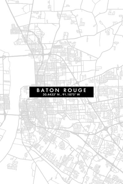 Baton Rouge: Baton Rouge, Louisiana City Map Minimal Style by WallDecorAddict