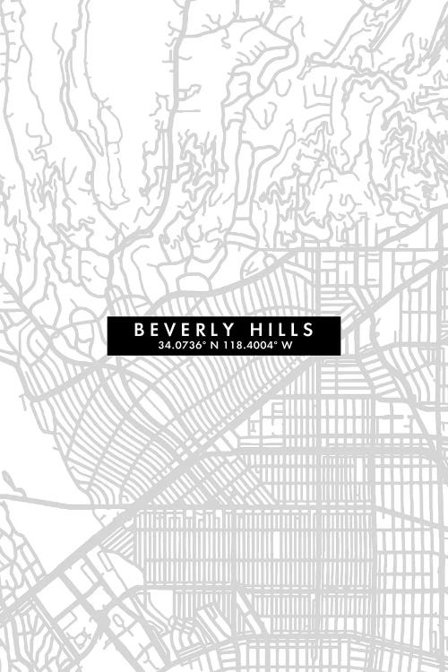 Beverly Hills, California Minimal City Map Style