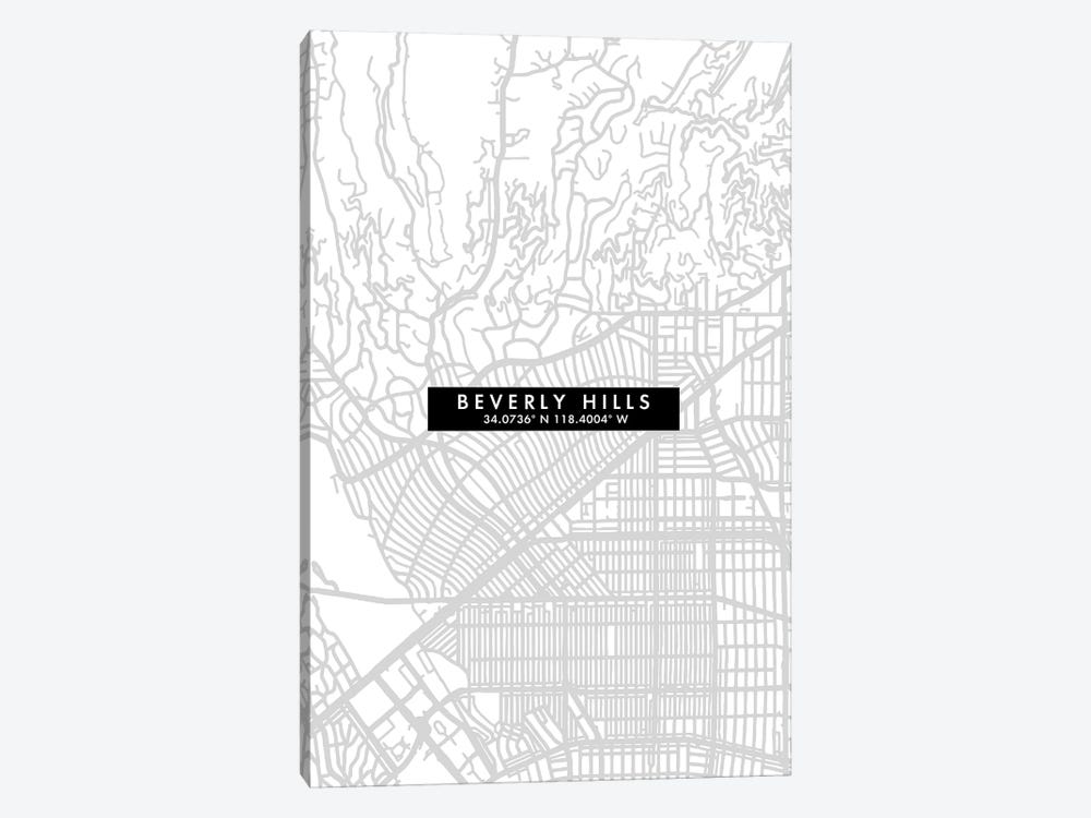Beverly Hills, California City Map Minimal Style by WallDecorAddict 1-piece Canvas Artwork