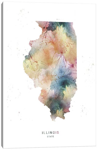 Illinois State Watercolor Canvas Art Print - State Maps