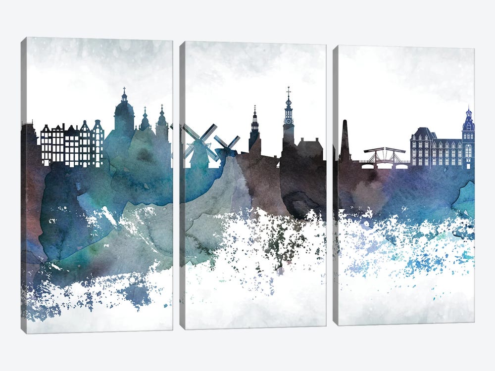 Amesterdam Bluish Skylines by WallDecorAddict 3-piece Canvas Print
