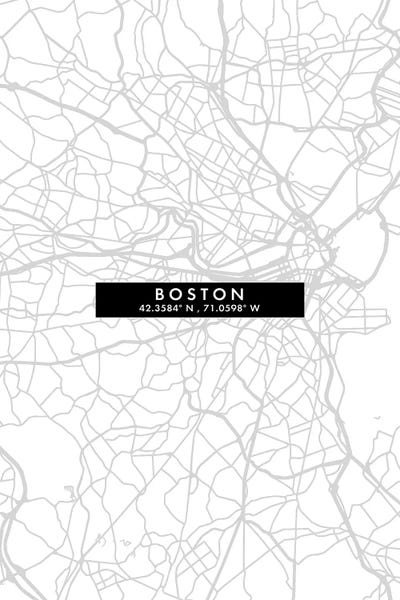 Boston, Massachusetts City Map Minimal Style by WallDecorAddict art print