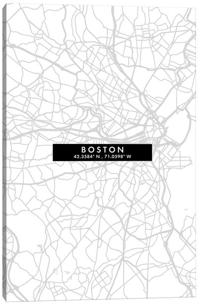 Boston, Massachusetts City Map Minimal Style Canvas Art Print - Boston Maps