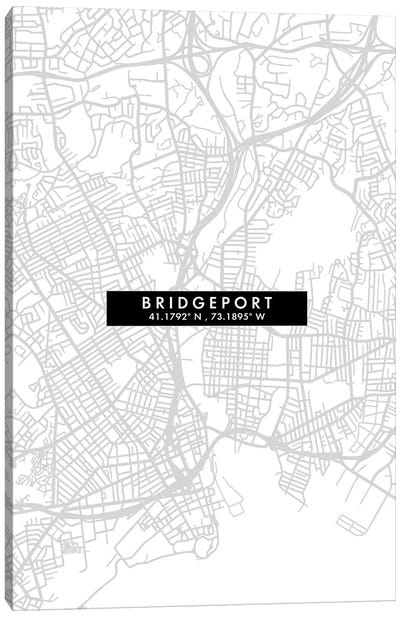 Bridgeport, Connecticut City Map Minimal Style Canvas Art Print - Connecticut Art