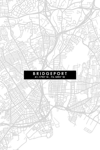 Connecticut: Bridgeport, Connecticut City Map Minimal Style by WallDecorAddict