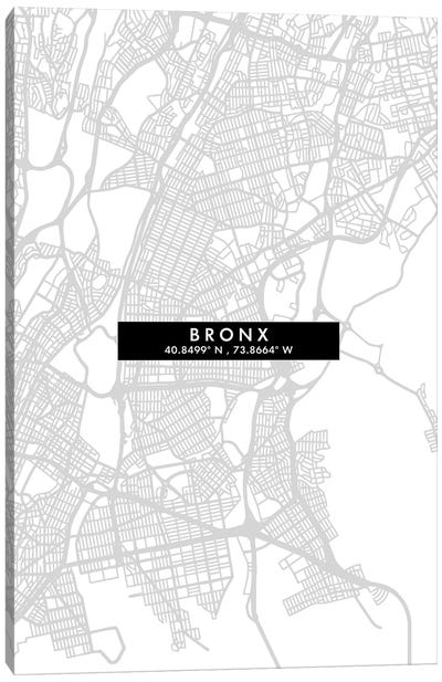 The Bronx, New York City Map Minimal Style Canvas Art Print - New York City Map
