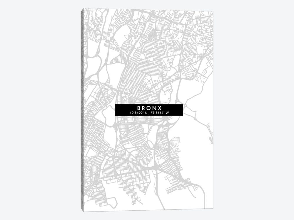 The Bronx, New York City Map Minimal Style by WallDecorAddict 1-piece Canvas Print