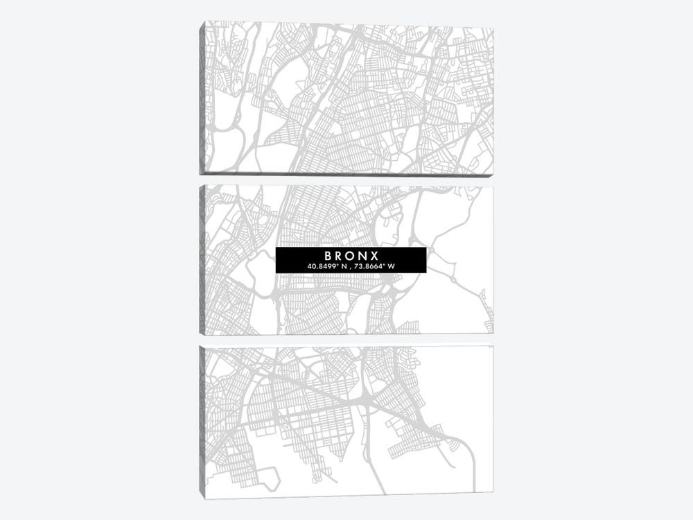 The Bronx, New York City Map Minimal Style by WallDecorAddict 3-piece Art Print