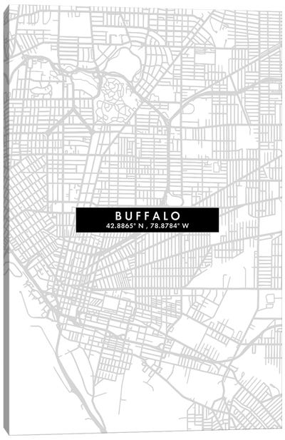 Buffalo, New York City Map Minimal Style Canvas Art Print - Buffalo Art