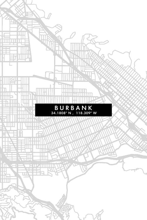 Burbank, California City Map Minimal Style by WallDecorAddict wall art