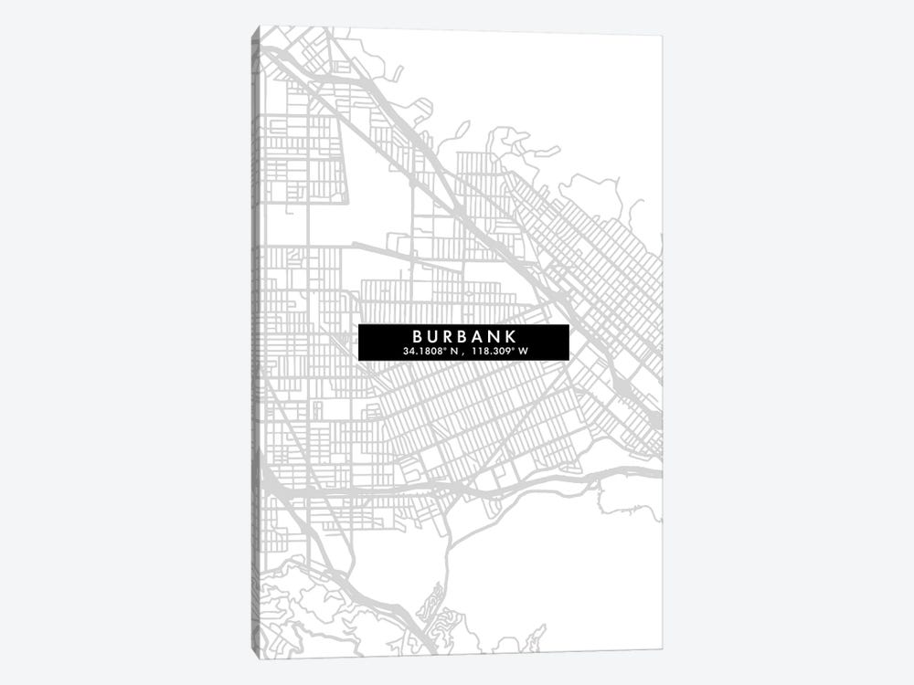 Burbank, California City Map Minimal Style by WallDecorAddict 1-piece Canvas Art Print