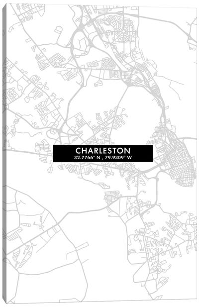 Charleston, South Carolina City Map Minimal Style Canvas Art Print - Charleston