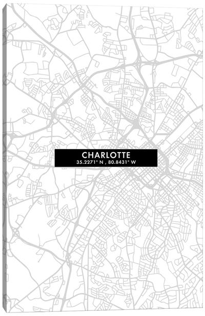 Charlotte, North Carolina City Map Minimal Style Canvas Art Print - Charlotte Maps
