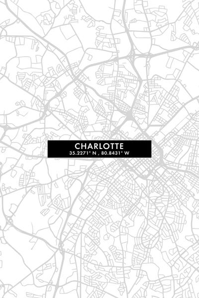North Carolina: Charlotte, North Carolina City Map Minimal Style by WallDecorAddict