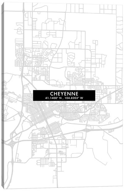 Cheyenne, Wyoming City Map Minimal Style Canvas Art Print - Wyoming Art