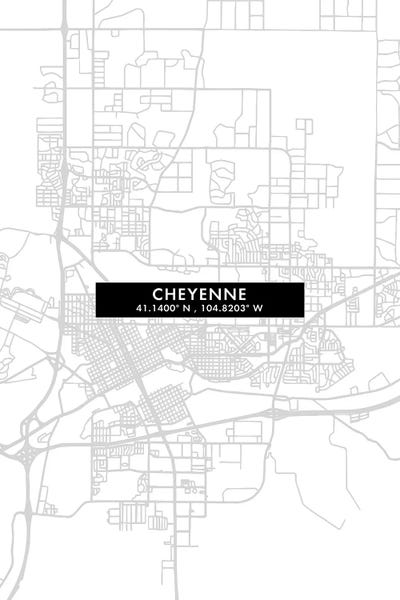 Wyoming: Cheyenne, Wyoming City Map Minimal Style by WallDecorAddict