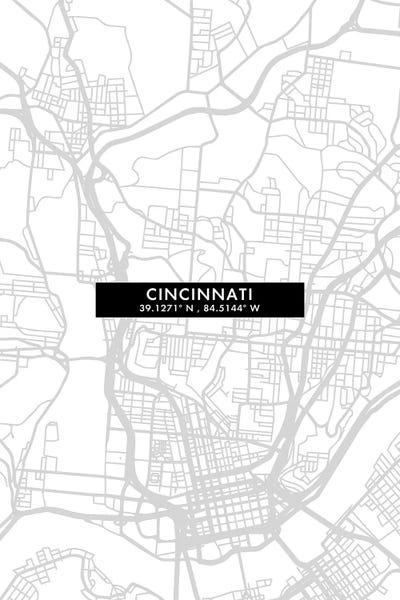 Ohio: Cincinnati, City Map Minimal Style, Ohio by WallDecorAddict