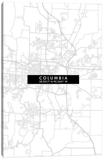 Columbia, City Map Minimal Style, Missouri Canvas Art Print - Missouri Art