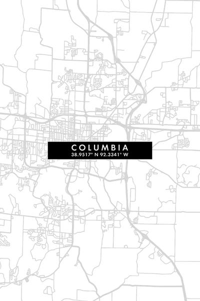 Missouri: Columbia, City Map Minimal Style, Missouri by WallDecorAddict