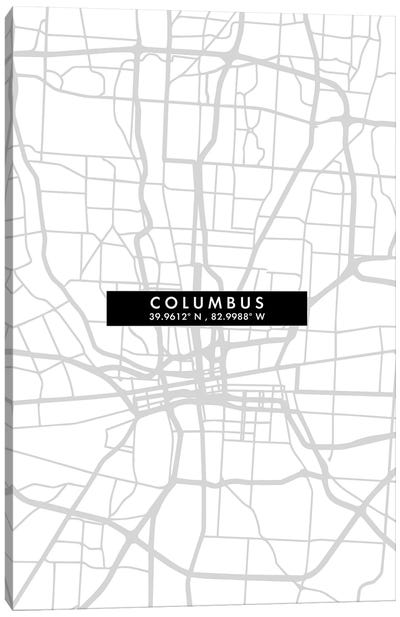 Columbus, City Map Minimal Style, Ohio Canvas Art Print - Ohio Art