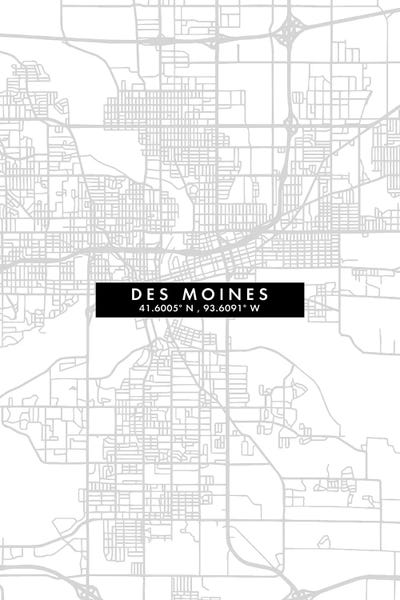 Des Moines, Iowa, City Map Minimal Style by WallDecorAddict art print