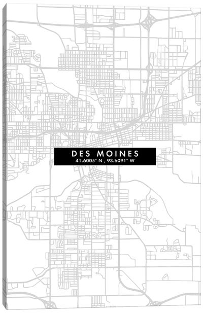 Des Moines, Iowa, City Map Minimal Style Canvas Art Print - Iowa Art