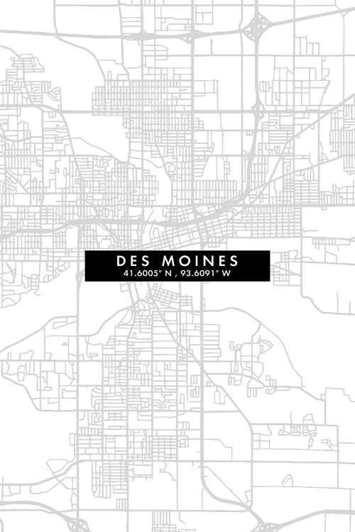 Des Moines, Iowa, City Map Minimal Style by WallDecorAddict wall art
