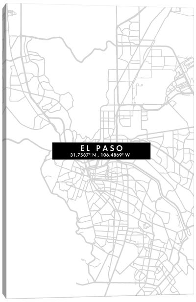 El Paso, Texas, City Map Minimal Style Canvas Art Print