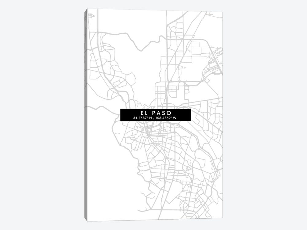 El Paso, Texas, City Map Minimal Style by WallDecorAddict 1-piece Canvas Print