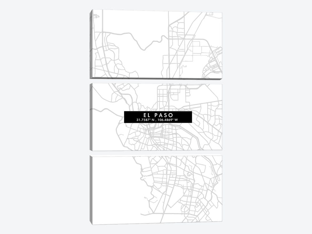 El Paso, Texas, City Map Minimal Style by WallDecorAddict 3-piece Art Print
