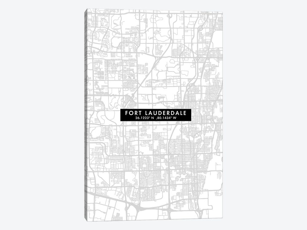 Fort Lauderdale, Florida, City Map Minimal Style by WallDecorAddict 1-piece Canvas Wall Art