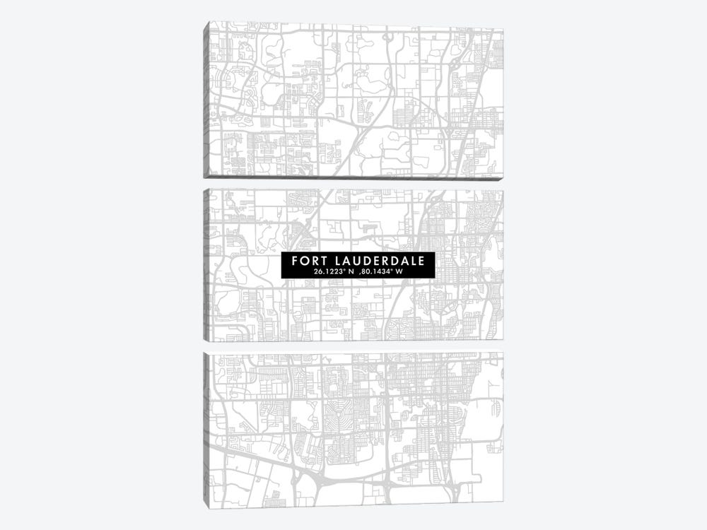 Fort Lauderdale, Florida, City Map Minimal Style by WallDecorAddict 3-piece Canvas Artwork