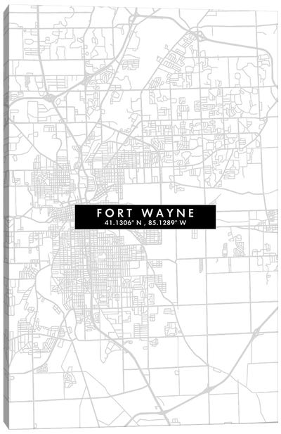 Fort Wayne, Indiana, City Map Minimal Style Canvas Art Print - Indiana Art